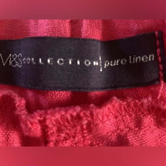 M & S Collection pants size 16 100% linen capri Pink drawstring pockets 38” W - Picture 4 of 4